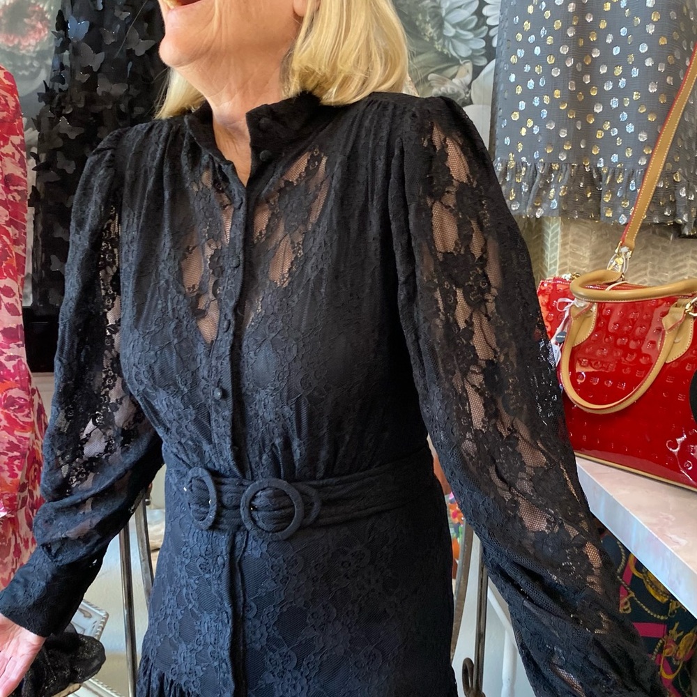 NWT sexy gown MAD FOR LOVE button-up black lace dress long sleeve sheer XS tag:S - Picture 14 of 14